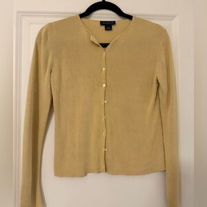 Silk Ann Taylor Yellow Long-Sleeve Button Cardigan